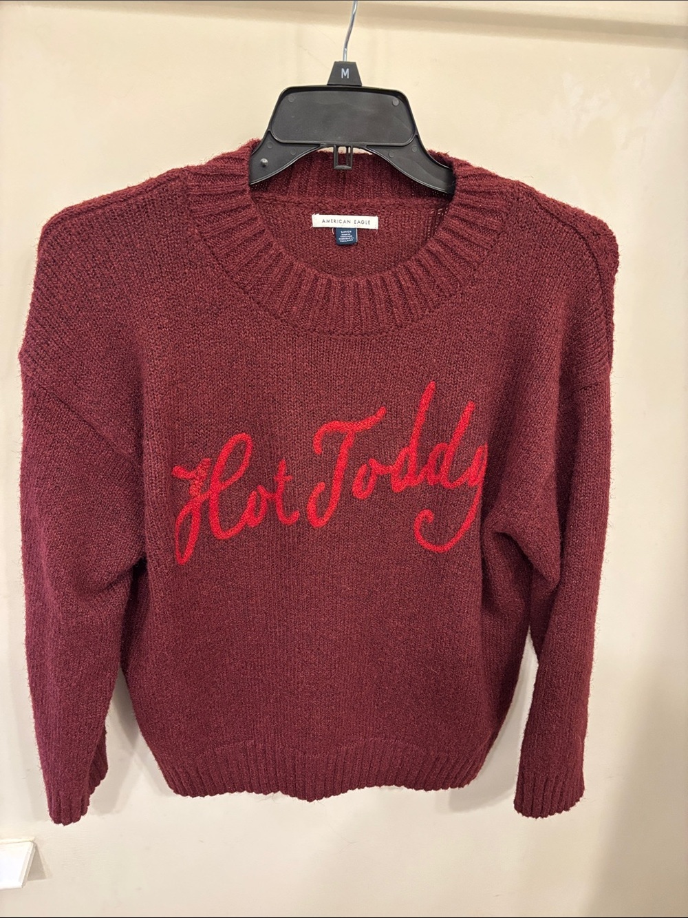 American Eagle Burgundy Crewneck Sweater with Red Script
